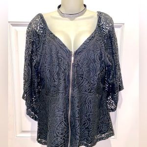 Lace arm full zip top